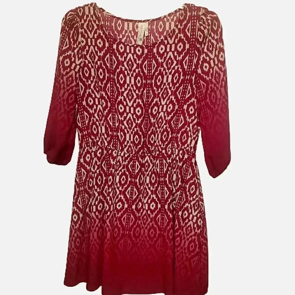 PINK OWL red and cream geometric pattern tunic Size Small
